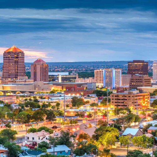 Albuquerque, New Mexico, USA downtown cityscape at twilight.