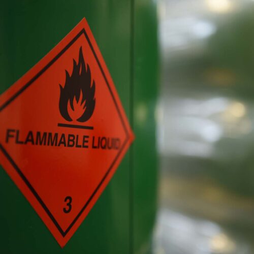 Detail of flammable liquid pictogram.